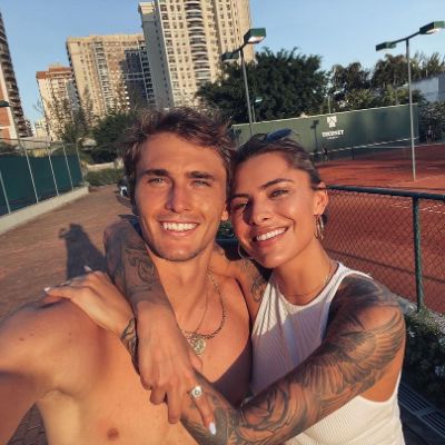 André Vetters' daughter, Sophia Thomalla along with her present boyfriend, Alexander Zverev posing for a photo shoot.